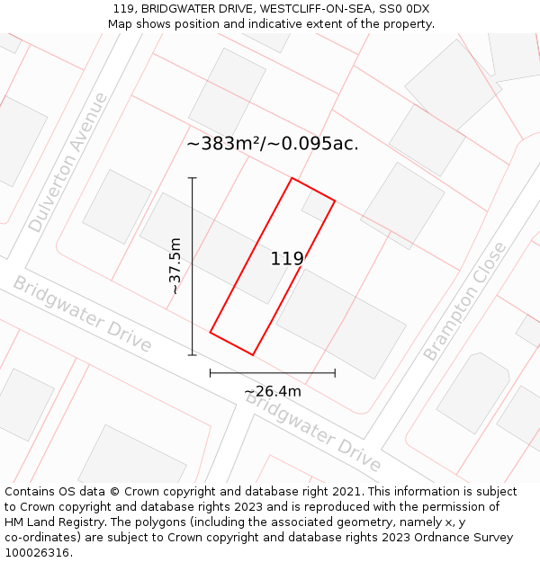 119, BRIDGWATER DRIVE, WESTCLIFF-ON-SEA, SS0 0DX: Plot and title map