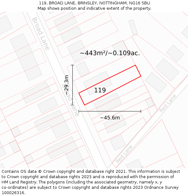 119, BROAD LANE, BRINSLEY, NOTTINGHAM, NG16 5BU: Plot and title map