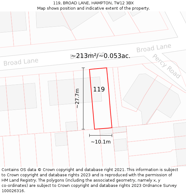 119, BROAD LANE, HAMPTON, TW12 3BX: Plot and title map