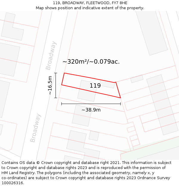 119, BROADWAY, FLEETWOOD, FY7 8HE: Plot and title map