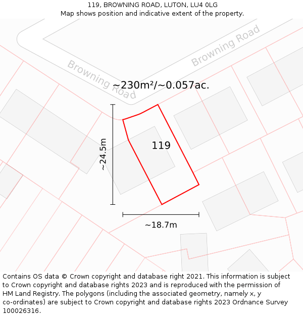 119, BROWNING ROAD, LUTON, LU4 0LG: Plot and title map