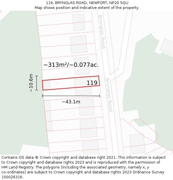 119, BRYNGLAS ROAD, NEWPORT, NP20 5QU: Plot and title map