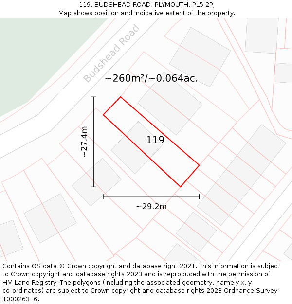 119, BUDSHEAD ROAD, PLYMOUTH, PL5 2PJ: Plot and title map