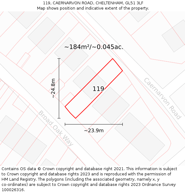 119, CAERNARVON ROAD, CHELTENHAM, GL51 3LF: Plot and title map