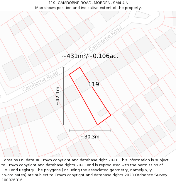 119, CAMBORNE ROAD, MORDEN, SM4 4JN: Plot and title map