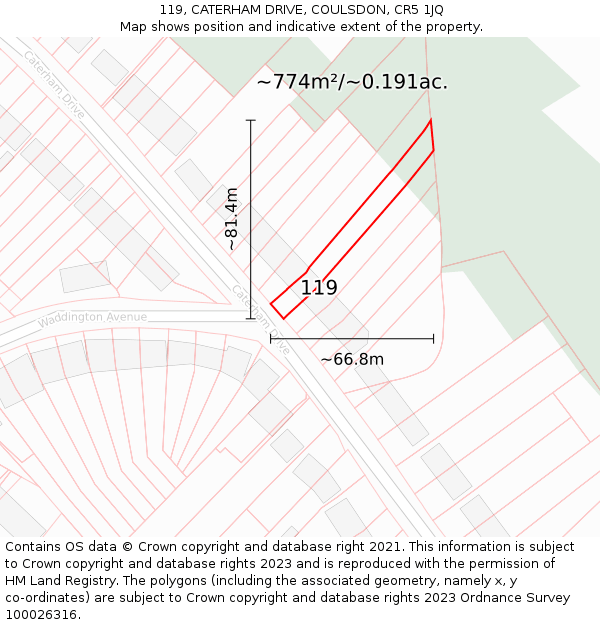 119, CATERHAM DRIVE, COULSDON, CR5 1JQ: Plot and title map