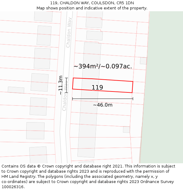 119, CHALDON WAY, COULSDON, CR5 1DN: Plot and title map