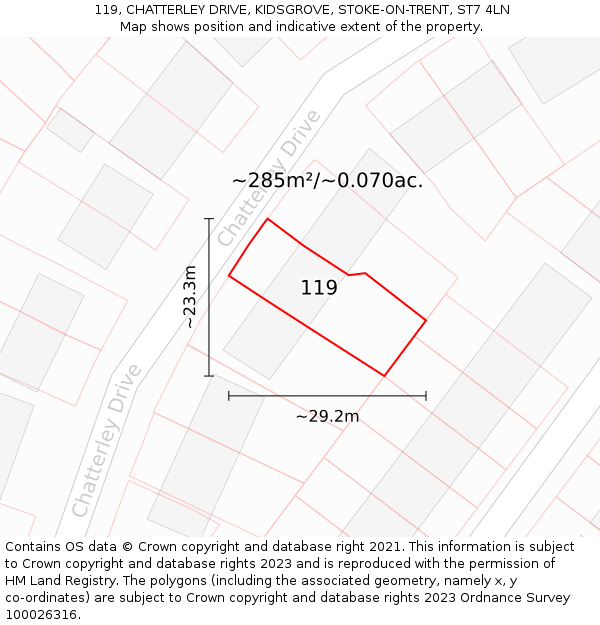 119, CHATTERLEY DRIVE, KIDSGROVE, STOKE-ON-TRENT, ST7 4LN: Plot and title map