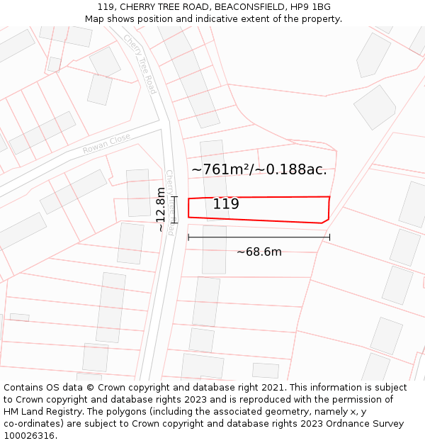 119, CHERRY TREE ROAD, BEACONSFIELD, HP9 1BG: Plot and title map