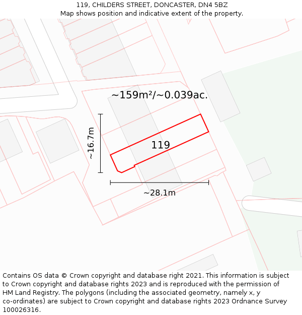 119, CHILDERS STREET, DONCASTER, DN4 5BZ: Plot and title map