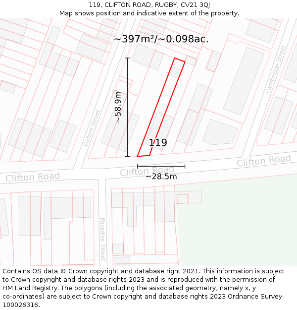 119, CLIFTON ROAD, RUGBY, CV21 3QJ: Plot and title map