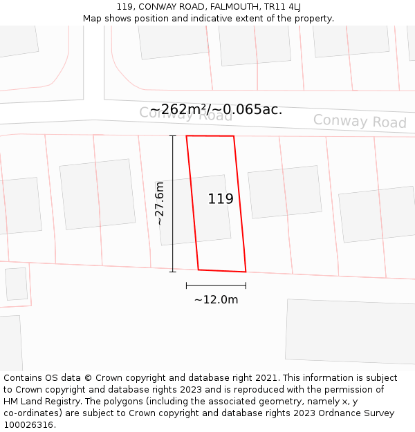 119, CONWAY ROAD, FALMOUTH, TR11 4LJ: Plot and title map