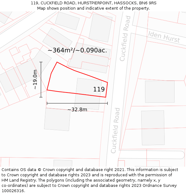 119, CUCKFIELD ROAD, HURSTPIERPOINT, HASSOCKS, BN6 9RS: Plot and title map