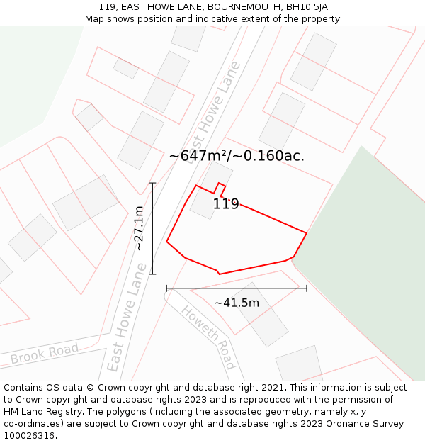 119, EAST HOWE LANE, BOURNEMOUTH, BH10 5JA: Plot and title map