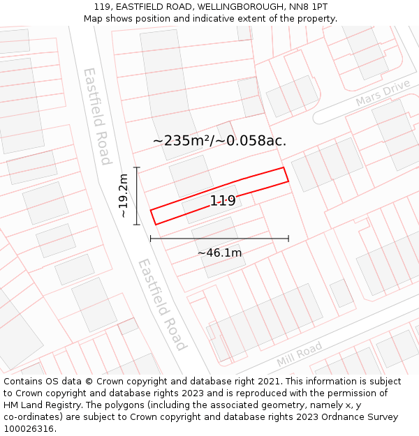 119, EASTFIELD ROAD, WELLINGBOROUGH, NN8 1PT: Plot and title map