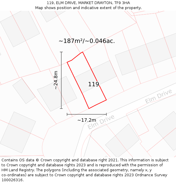 119, ELM DRIVE, MARKET DRAYTON, TF9 3HA: Plot and title map