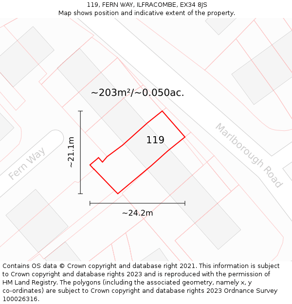 119, FERN WAY, ILFRACOMBE, EX34 8JS: Plot and title map