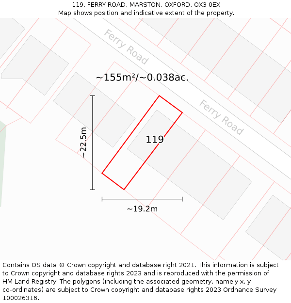 119, FERRY ROAD, MARSTON, OXFORD, OX3 0EX: Plot and title map