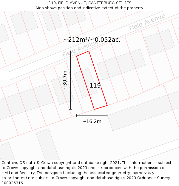 119, FIELD AVENUE, CANTERBURY, CT1 1TS: Plot and title map