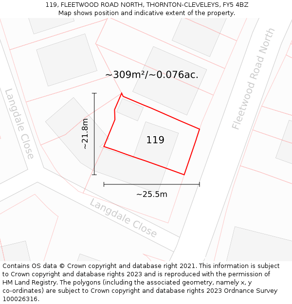 119, FLEETWOOD ROAD NORTH, THORNTON-CLEVELEYS, FY5 4BZ: Plot and title map