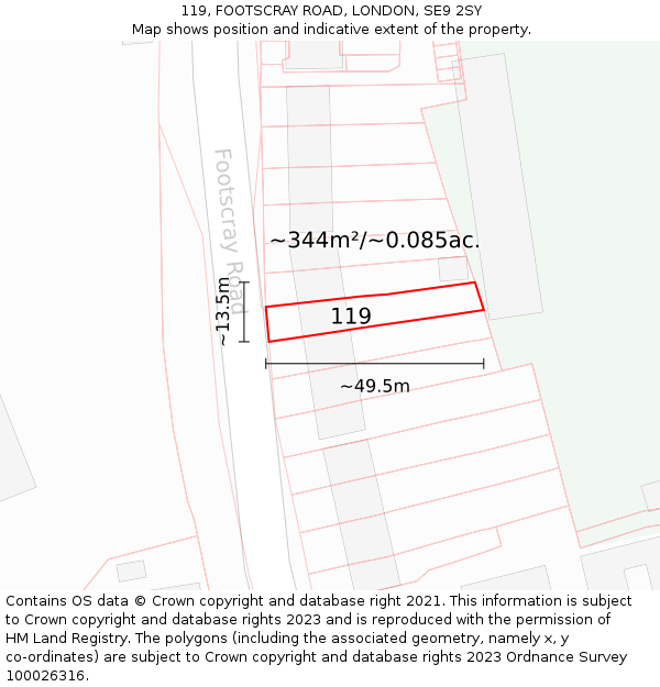 119, FOOTSCRAY ROAD, LONDON, SE9 2SY: Plot and title map