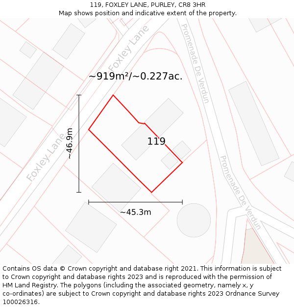 119, FOXLEY LANE, PURLEY, CR8 3HR: Plot and title map