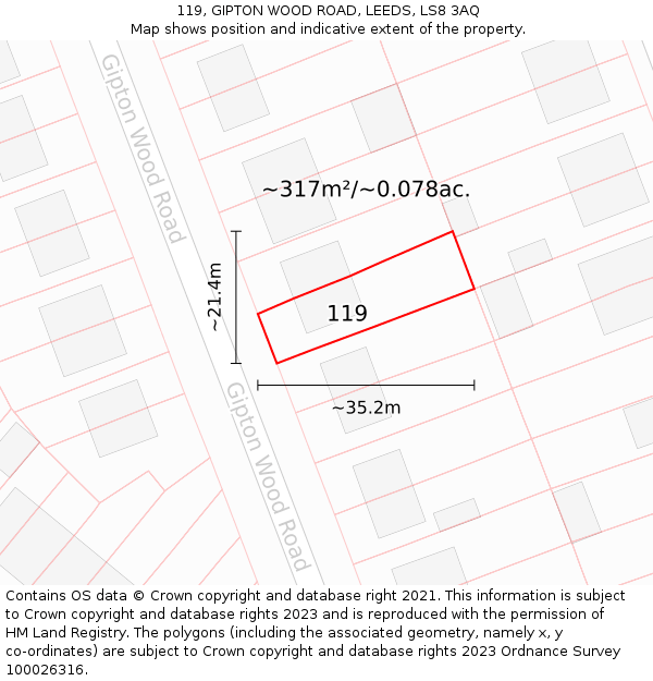 119, GIPTON WOOD ROAD, LEEDS, LS8 3AQ: Plot and title map