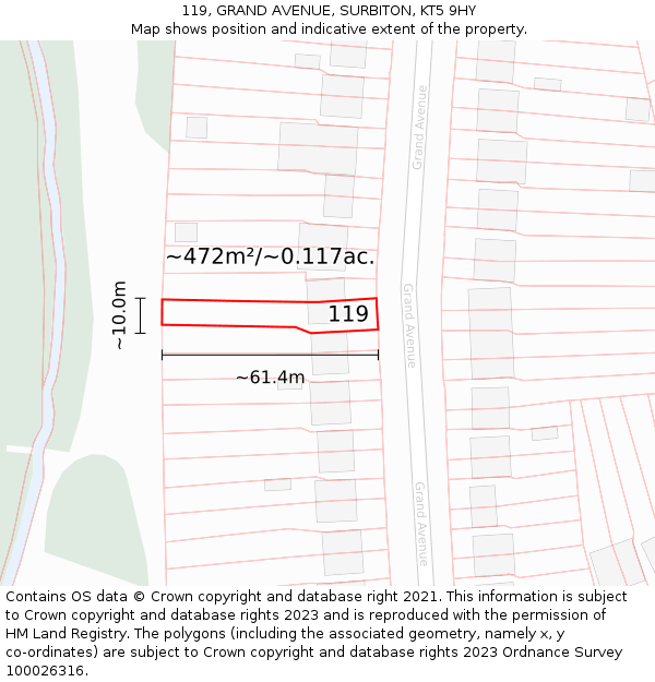 119, GRAND AVENUE, SURBITON, KT5 9HY: Plot and title map