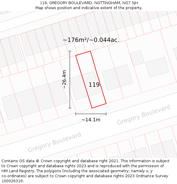 119, GREGORY BOULEVARD, NOTTINGHAM, NG7 5JH: Plot and title map