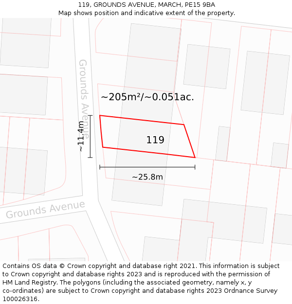 119, GROUNDS AVENUE, MARCH, PE15 9BA: Plot and title map