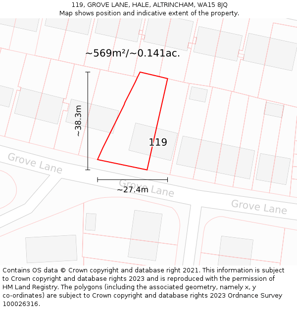 119, GROVE LANE, HALE, ALTRINCHAM, WA15 8JQ: Plot and title map