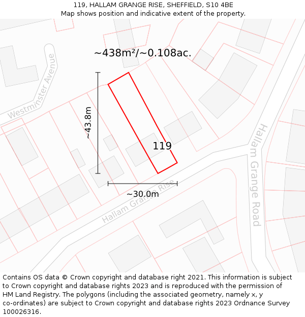 119, HALLAM GRANGE RISE, SHEFFIELD, S10 4BE: Plot and title map