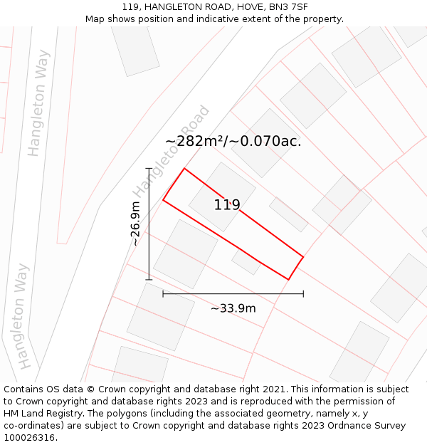 119, HANGLETON ROAD, HOVE, BN3 7SF: Plot and title map