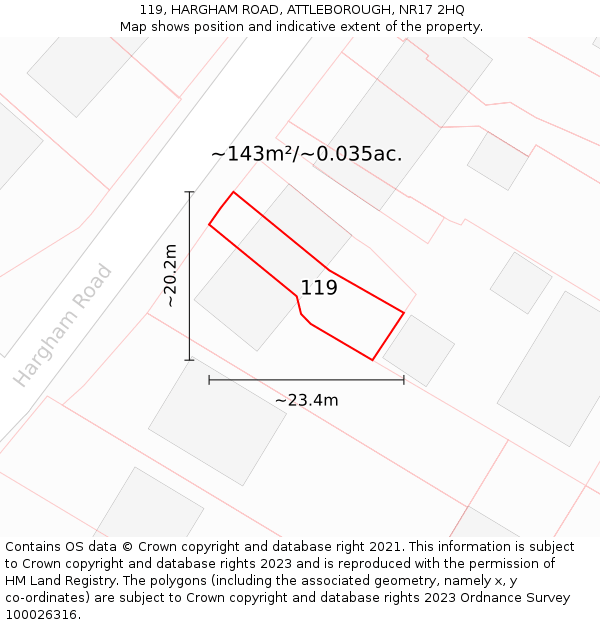 119, HARGHAM ROAD, ATTLEBOROUGH, NR17 2HQ: Plot and title map