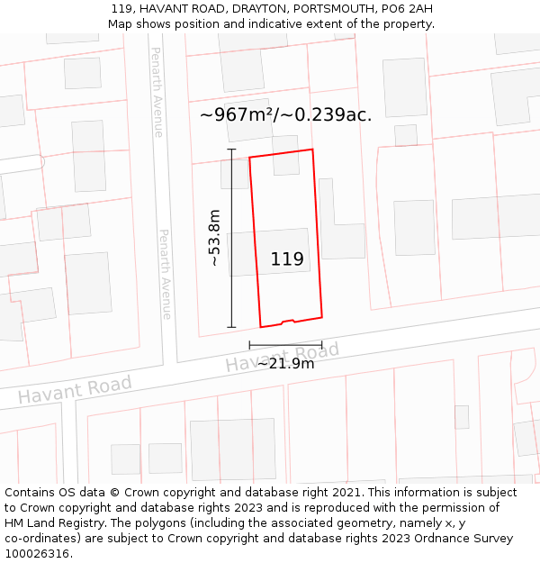 119, HAVANT ROAD, DRAYTON, PORTSMOUTH, PO6 2AH: Plot and title map