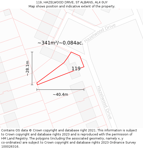 119, HAZELWOOD DRIVE, ST ALBANS, AL4 0UY: Plot and title map