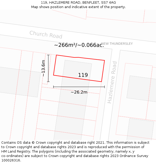 119, HAZLEMERE ROAD, BENFLEET, SS7 4AG: Plot and title map