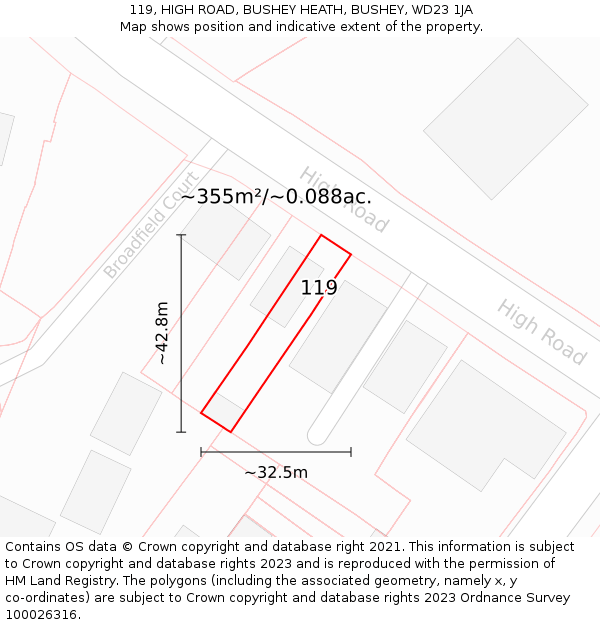 119, HIGH ROAD, BUSHEY HEATH, BUSHEY, WD23 1JA: Plot and title map