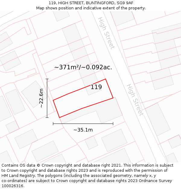 119, HIGH STREET, BUNTINGFORD, SG9 9AF: Plot and title map