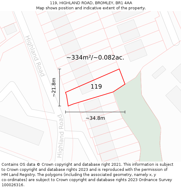 119, HIGHLAND ROAD, BROMLEY, BR1 4AA: Plot and title map