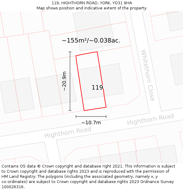 119, HIGHTHORN ROAD, YORK, YO31 9HA: Plot and title map
