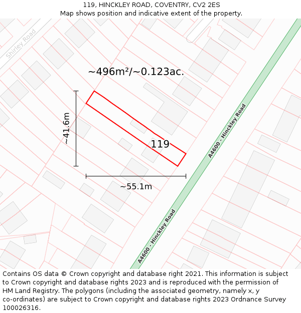 119, HINCKLEY ROAD, COVENTRY, CV2 2ES: Plot and title map