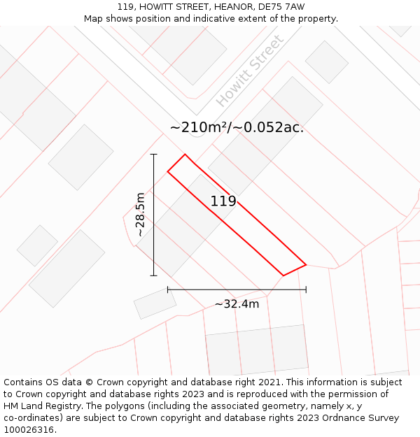 119, HOWITT STREET, HEANOR, DE75 7AW: Plot and title map