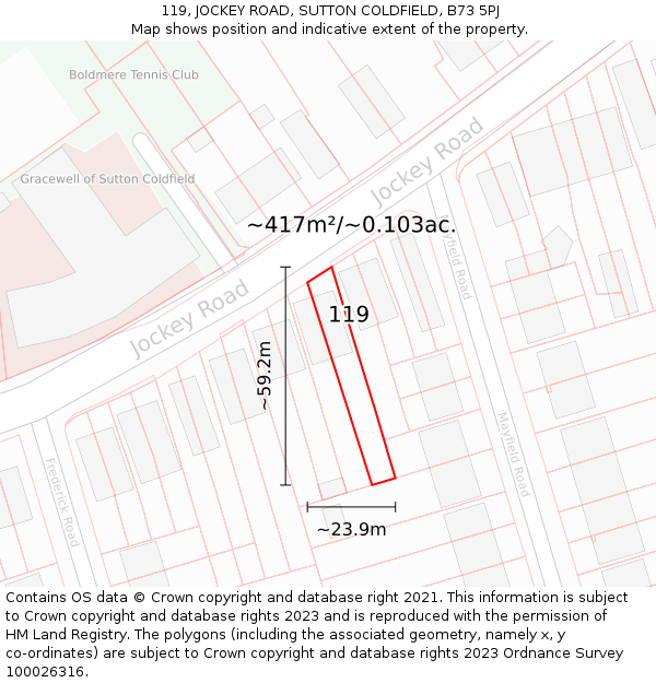 119, JOCKEY ROAD, SUTTON COLDFIELD, B73 5PJ: Plot and title map