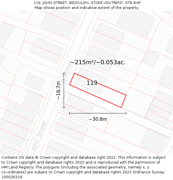 119, JOHN STREET, BIDDULPH, STOKE-ON-TRENT, ST8 6HP: Plot and title map