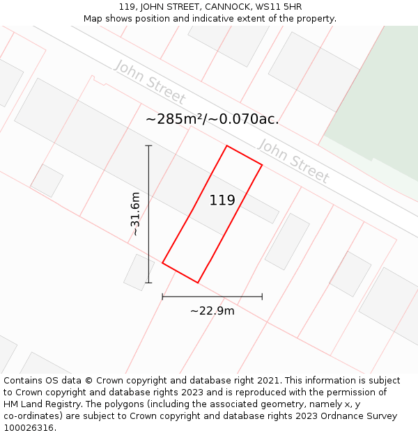 119, JOHN STREET, CANNOCK, WS11 5HR: Plot and title map