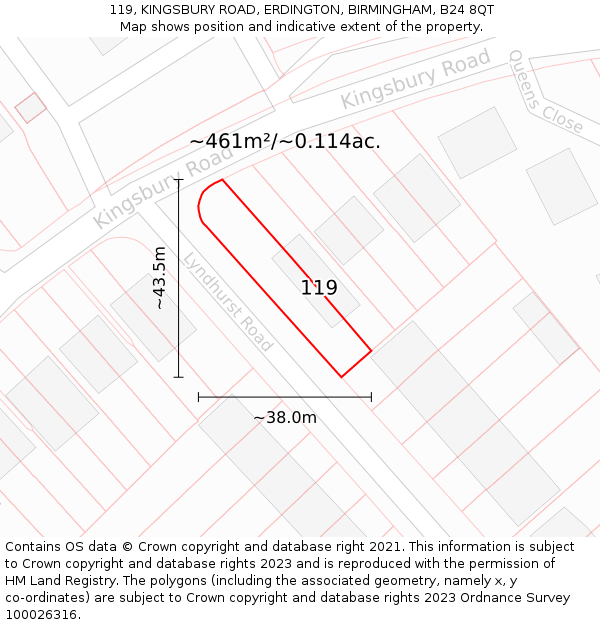 119, KINGSBURY ROAD, ERDINGTON, BIRMINGHAM, B24 8QT: Plot and title map