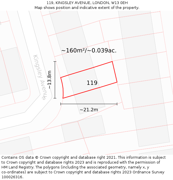 119, KINGSLEY AVENUE, LONDON, W13 0EH: Plot and title map