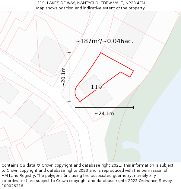 119, LAKESIDE WAY, NANTYGLO, EBBW VALE, NP23 4EN: Plot and title map