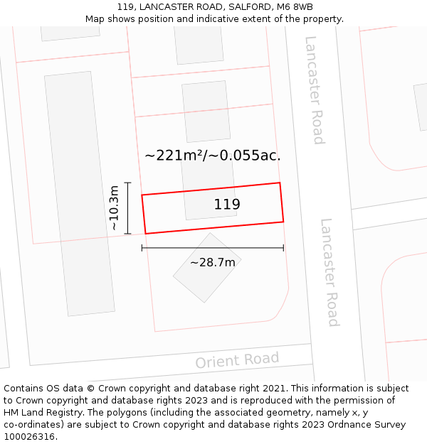 119, LANCASTER ROAD, SALFORD, M6 8WB: Plot and title map